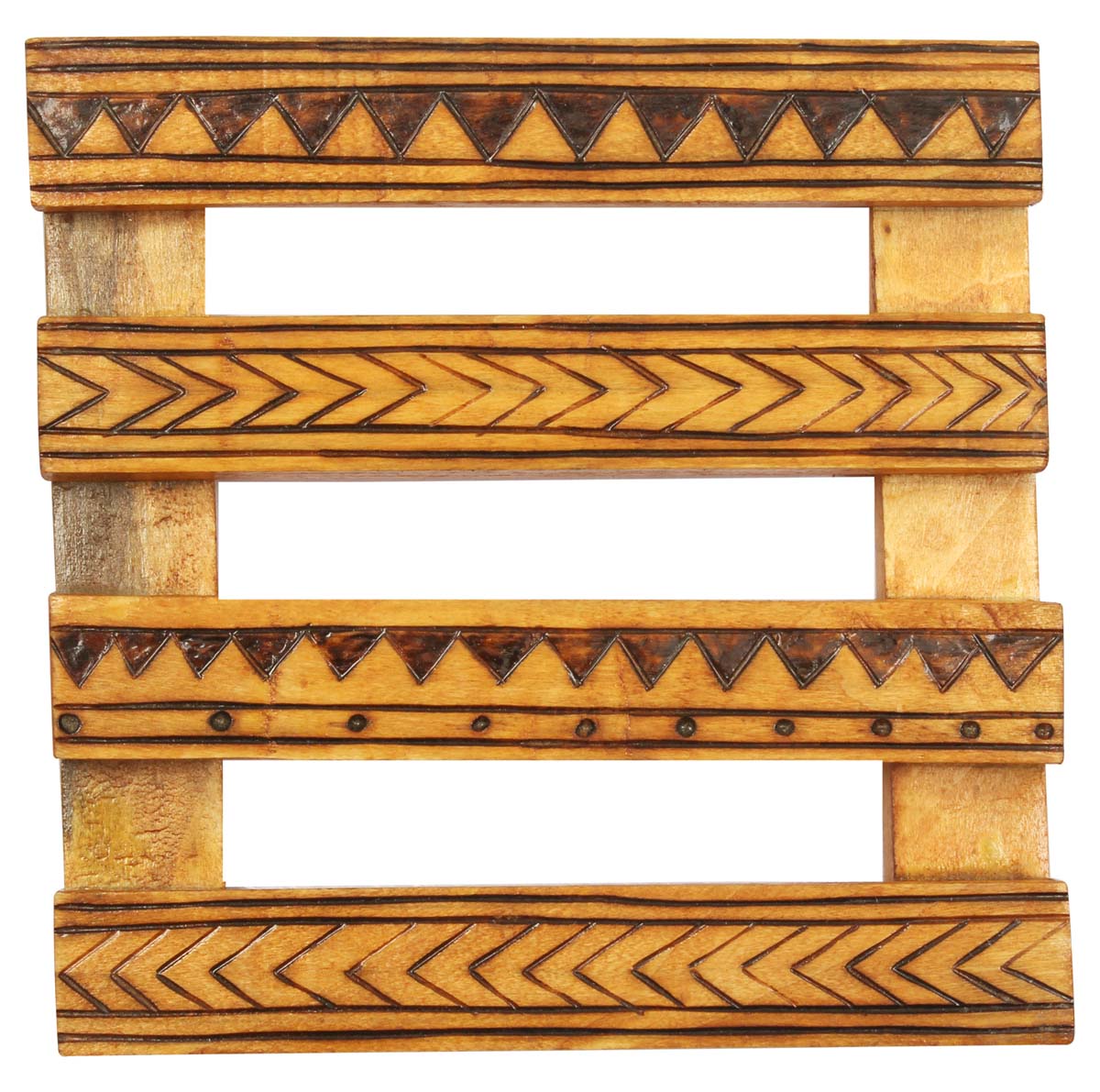 Bulk Wholesale 6x6 Inch Handmade Rubber Wood -Trivet with Symmetrical Designs - Dining Table Accessories - Home and Kitchen Decor