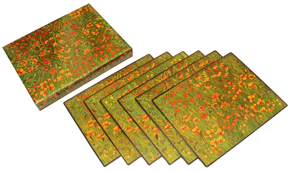 Bulk Wholesale Handmade  - Set of Six Table-mats - Paper Mache - Colorful Floral Design - Dining Table Accessories - Home Decor