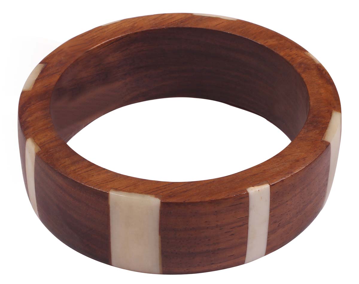 Buy in Bulk Wholesale Bangle Bracelet 2.5 Inch-Wood & Resin Inlay - Smooth Rounded Bangle-Brown & White - Women Fashion Jewelry & Accessories