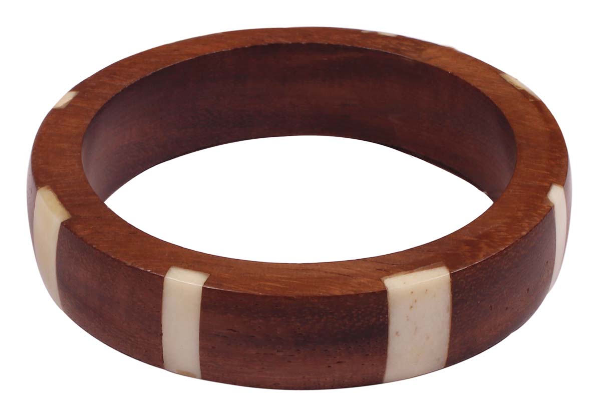 Round Wood & Resin Bangle in Bulk – Wholesale Round Smooth Rounded Bangle in Brown & White - Stylish Women Fashion Jewelry & Accessories