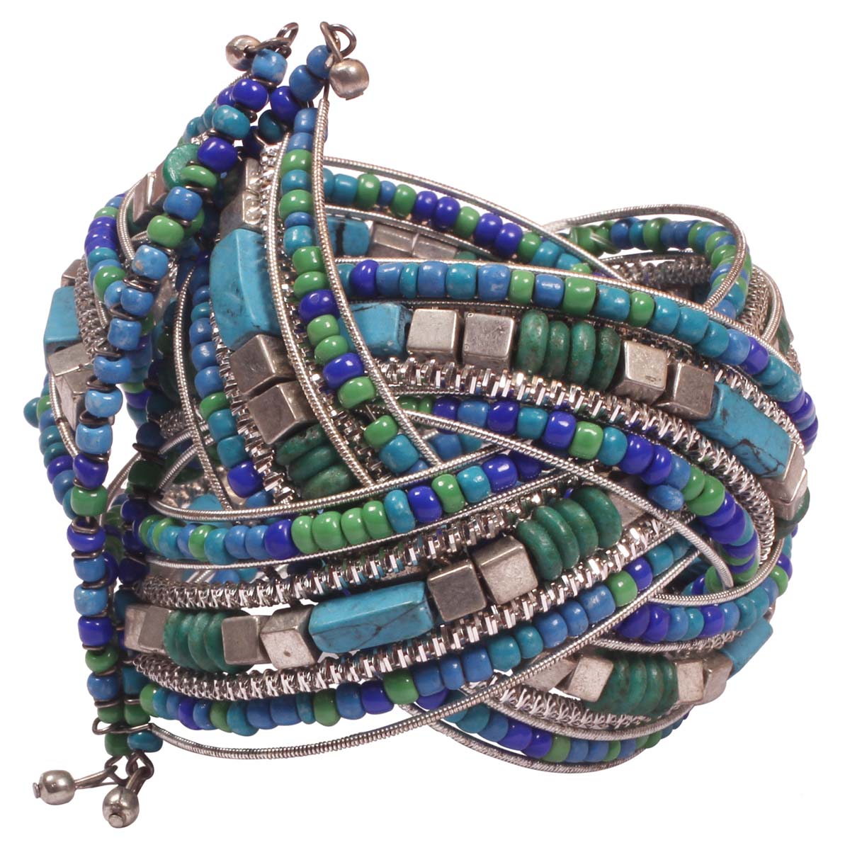 Beaded Bracelet - Twisted Bead Strands - Green Blue & Turquoise Glass Beads & Iron - Women Fashion Jewelry & Accessories - Buy in Bulk Wholesale
