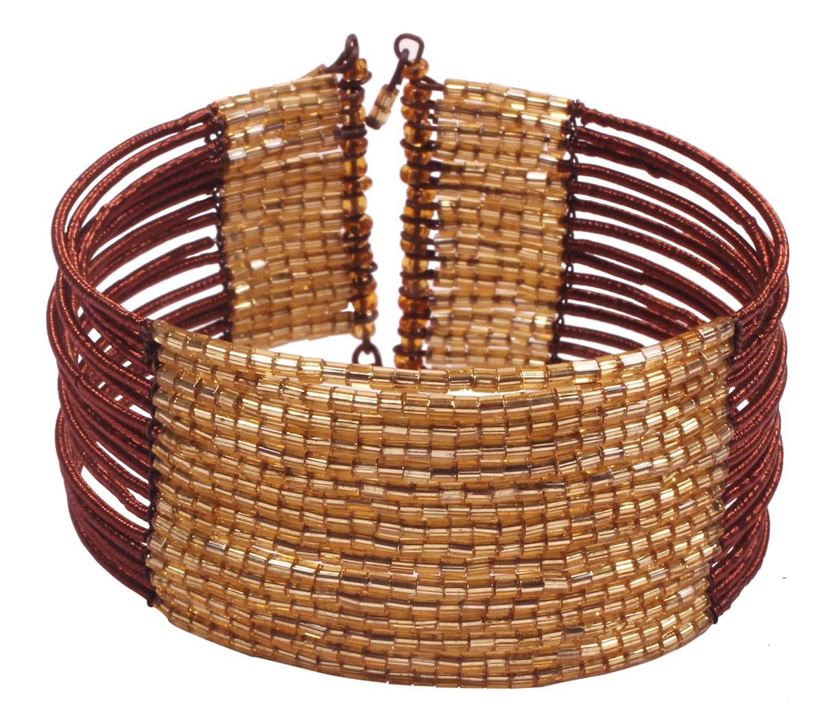 Beaded Bracelet - Multiple Layered Bead Strands Bracelet - Golden & Brown Glass Beads & Iron - Women Fashion Jewelry & Accessories - Buy in Bulk Wholesale