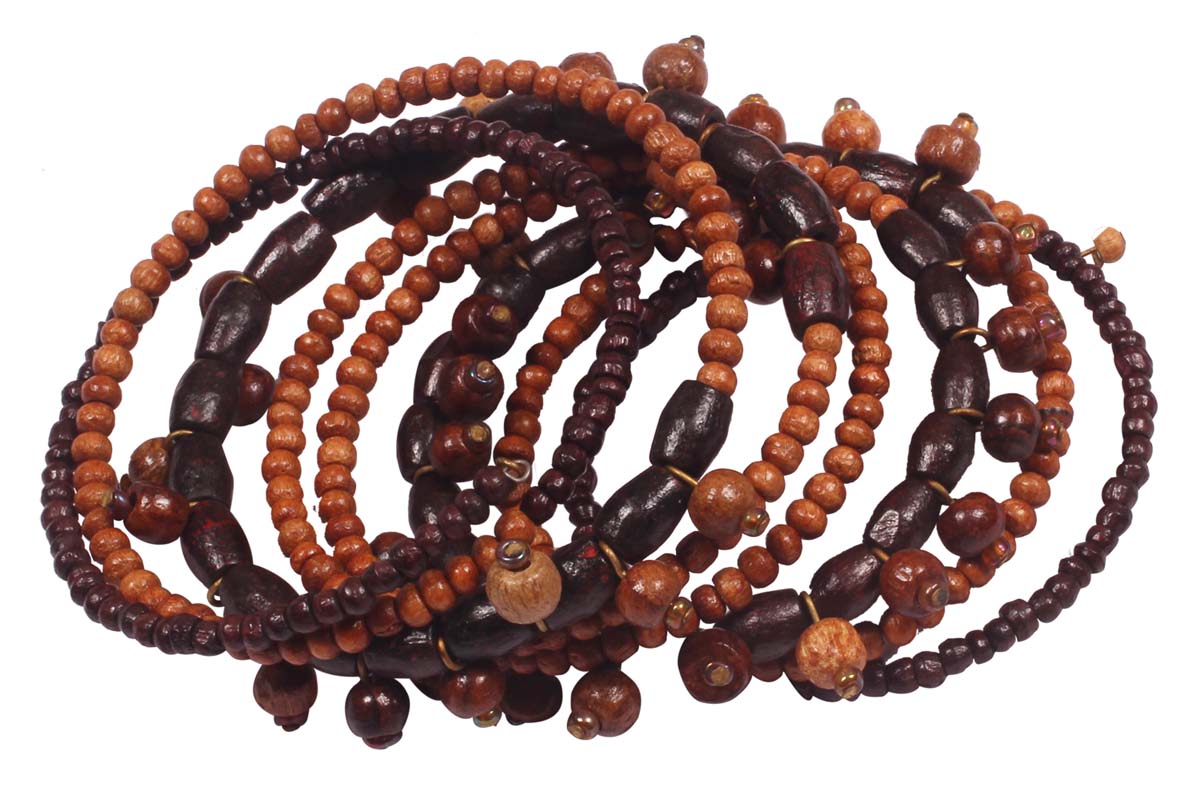 Beaded Wrap Bracelet - Multiple Layered Wooden Bead Strands Bracelet - Dark & Light Brown - Women Fashion Jewelry & Accessories - Buy in Bulk Wholesale