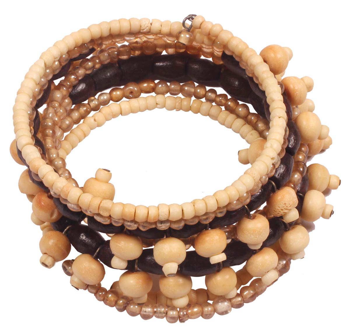 Beaded Wrap Bracelet - Multiple Layered Bead Strands Bracelet - Glass Wood & Bone Beads - Beige & Brown - Women Fashion Jewelry & Accessories - Buy in Bulk Wholesale