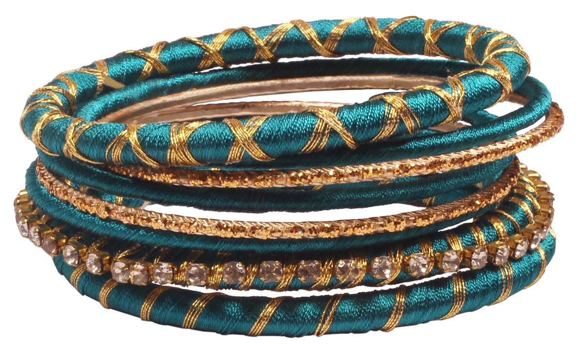 Turquoise Love - 2.5” Set of 8 Assorted Bangles - Cotton Thread & Iron - Women Fashion Jewelry & Accessories - Buy in Bulk Wholesale