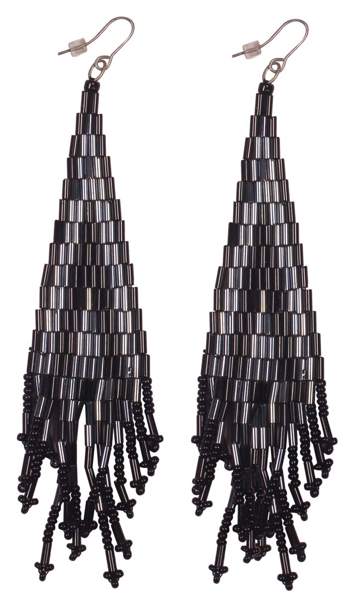 Glass Beads Earrings - Drop Earrings with Beaded Tassels - Gray & Black - Women Fashion Jewelry & Accessories - Buy in Bulk Wholesale