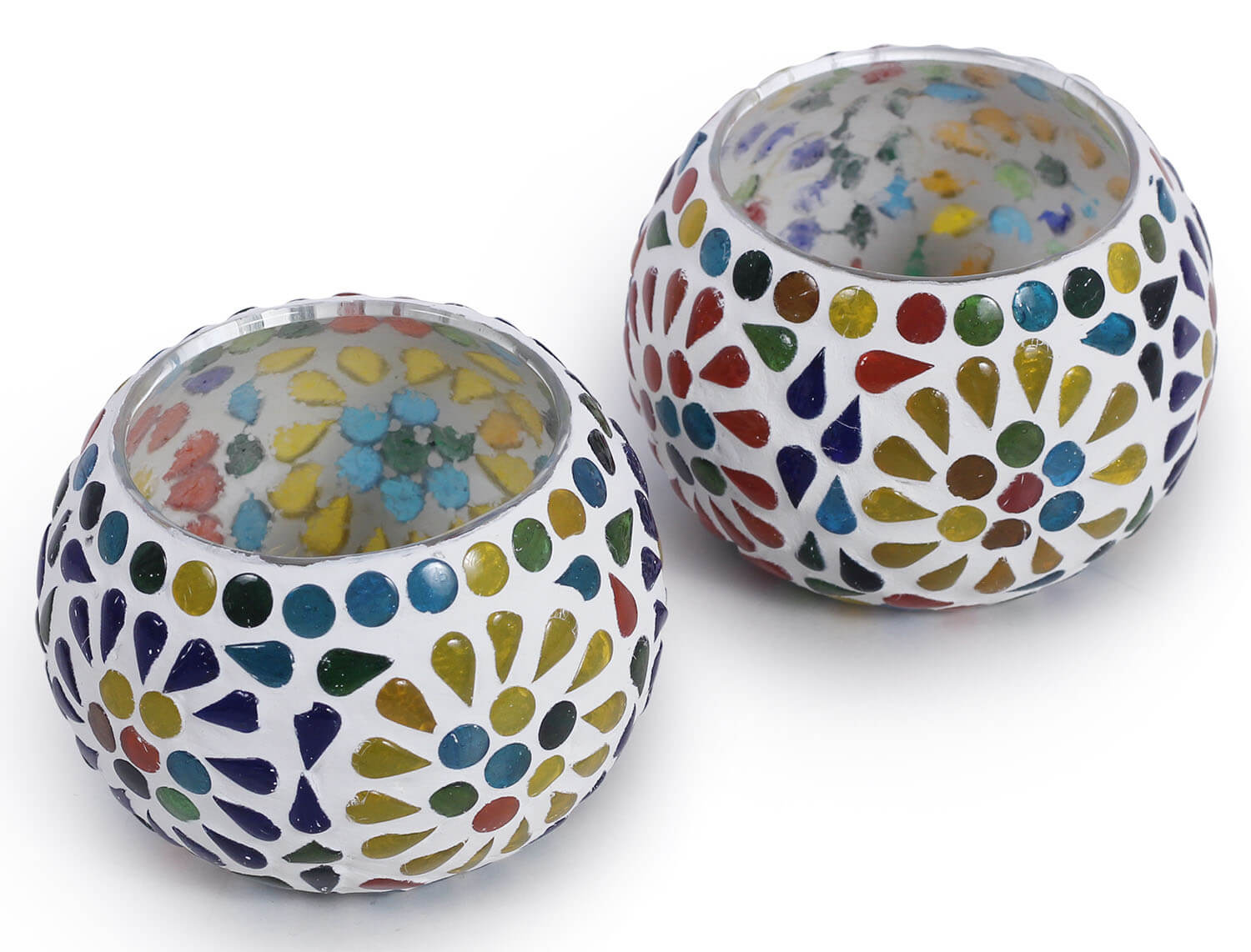 ArtistryBazaar 3.4"WX2.5"H multicolor Glass Mosaic work set of 2 tealight lamp candle holder  for living room home outdoor decoration
