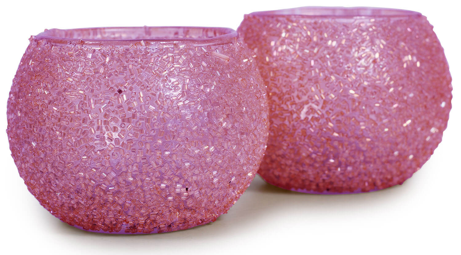 ArtistryBazaar 3.4"WX2.5"H handmade  pink mirror mosaic glass round  bowl night light lamp holders for home party outdoor decoration set of 2