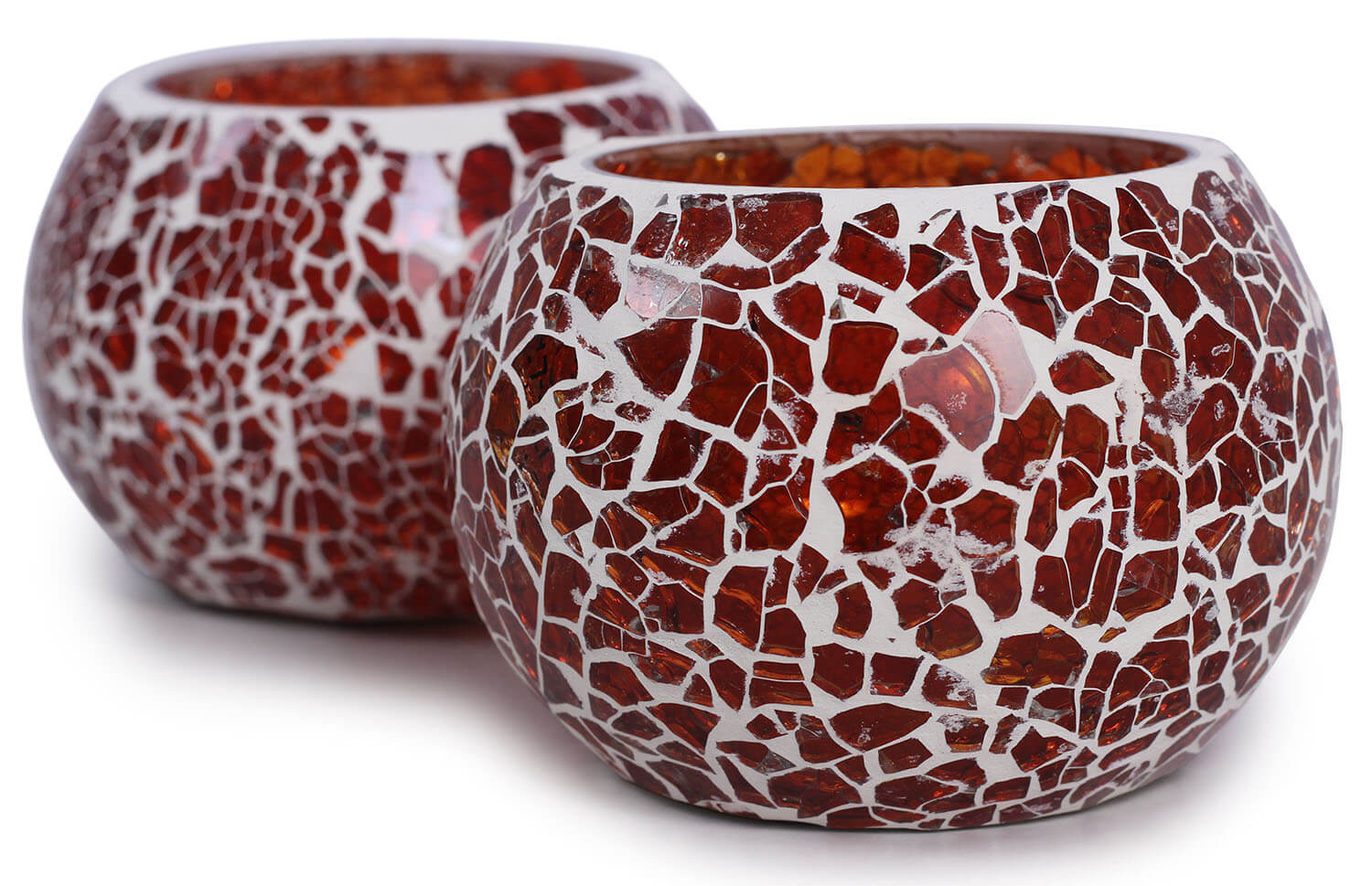 ArtistryBazaar 3.4"WX2.5"H round red square boxes handmade Glass Mosaic work set of 2 tealight lamp candle holder  for living room home outdoor decoration