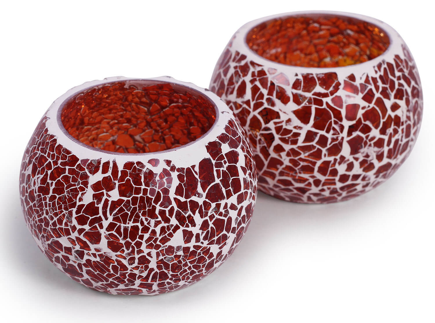 ArtistryBazaar 3.4"WX2.5"H round red square boxes handmade Glass Mosaic work set of 2 tealight lamp candle holder  for living room home outdoor decoration