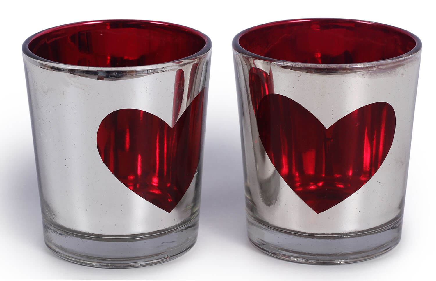 ArtistryBazaar 2.5"WX3"H Set of 2 silver red heart design  votive tealight candle holders decorative items for home dining balcony outdoor items