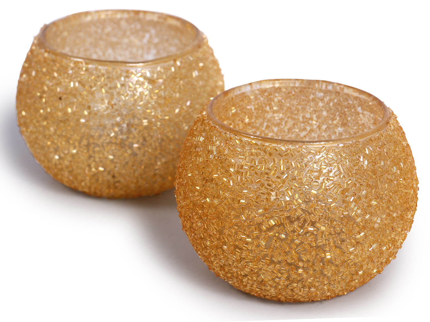 ArtistryBazaar 3.4"WX2.5"H handmade Golden mirror mosaic glass round  bowl night light holders for home party outdoor decoration Set of 2