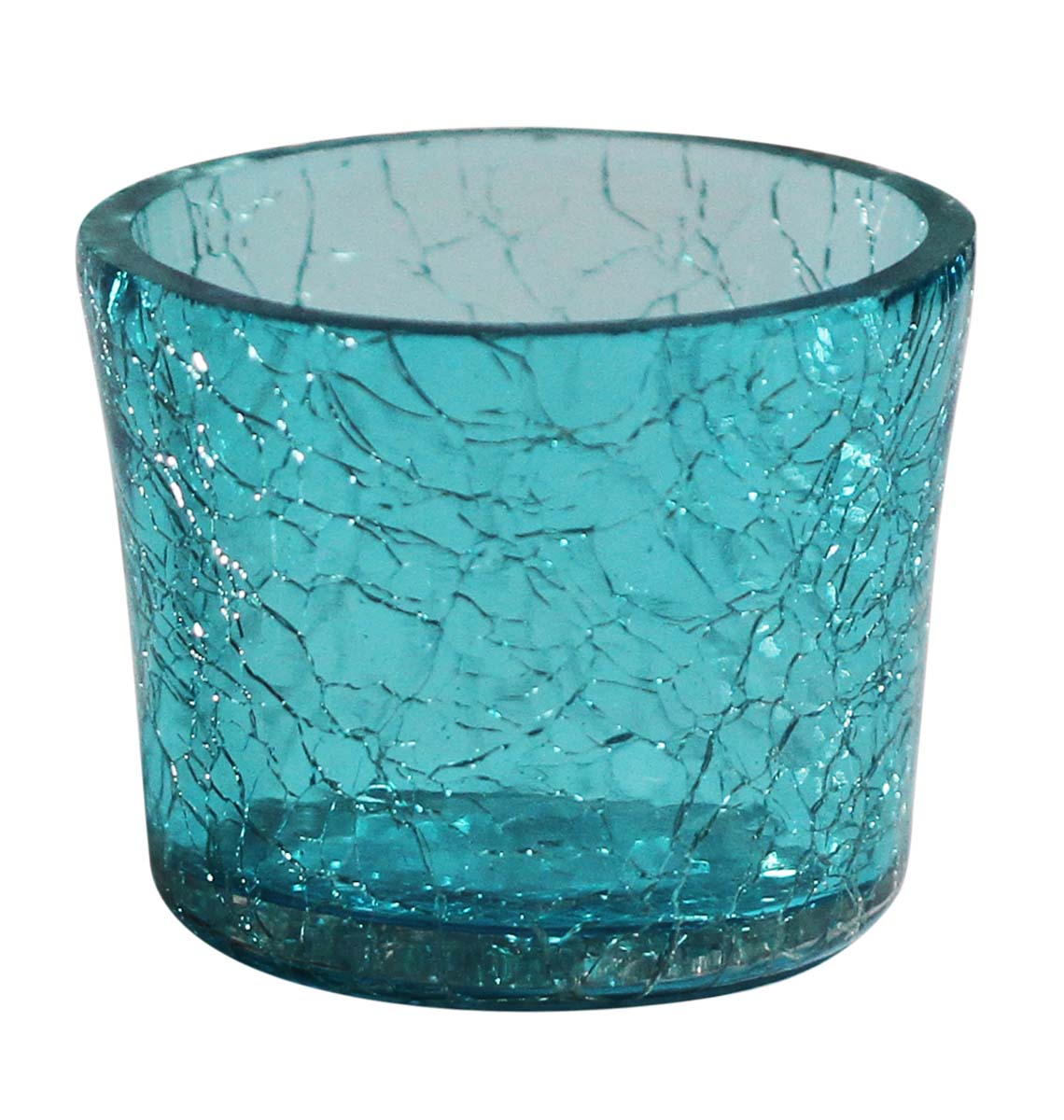 Bulk Wholesale Handmade Glass Tea-Light Holder / Candle Holder in Blue with Crackled Effect– Home Décor from India