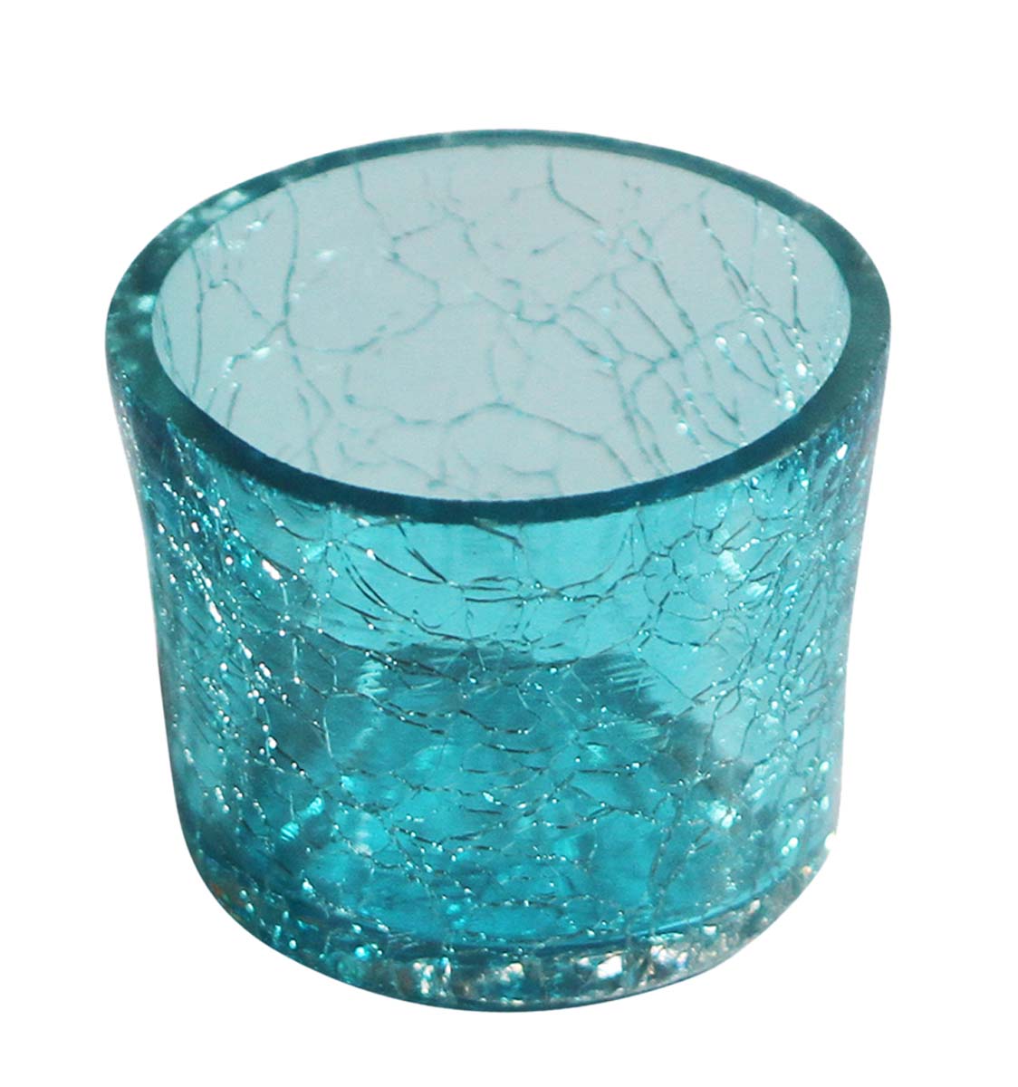 Bulk Wholesale Handmade Glass Tea-Light Holder / Candle Holder in Blue with Crackled Effect– Home Décor from India