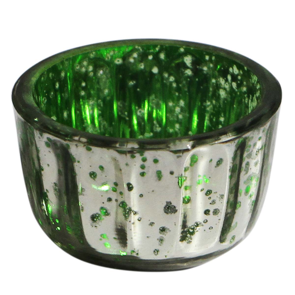 Bulk Wholesale Handmade Glass Tea-Light Holder / Candle Holder in Green & Metallic Silver with Mercerized Effect – Home Décor from India