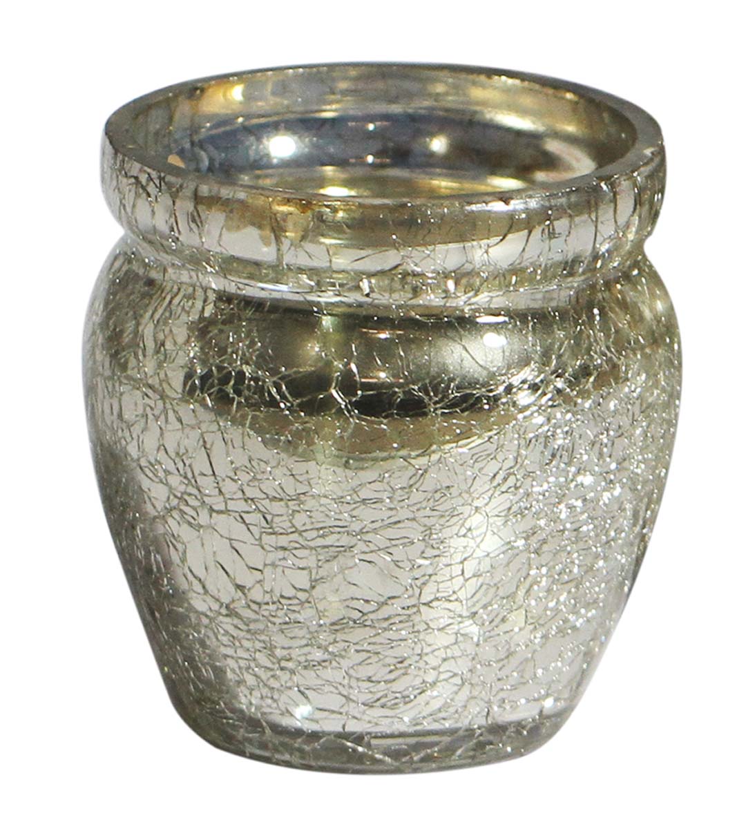 Bulk Wholesale Handmade Glass Tea-Light Holder / Candle Holder in Metallic Silver with Crackled Effect – Antique-Look Décor from India