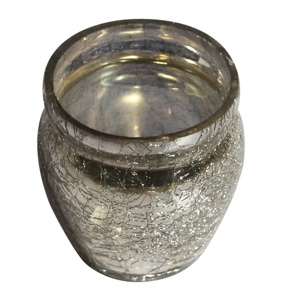 Bulk Wholesale Handmade Glass Tea-Light Holder / Candle Holder in Metallic Silver with Crackled Effect – Antique-Look Décor from India