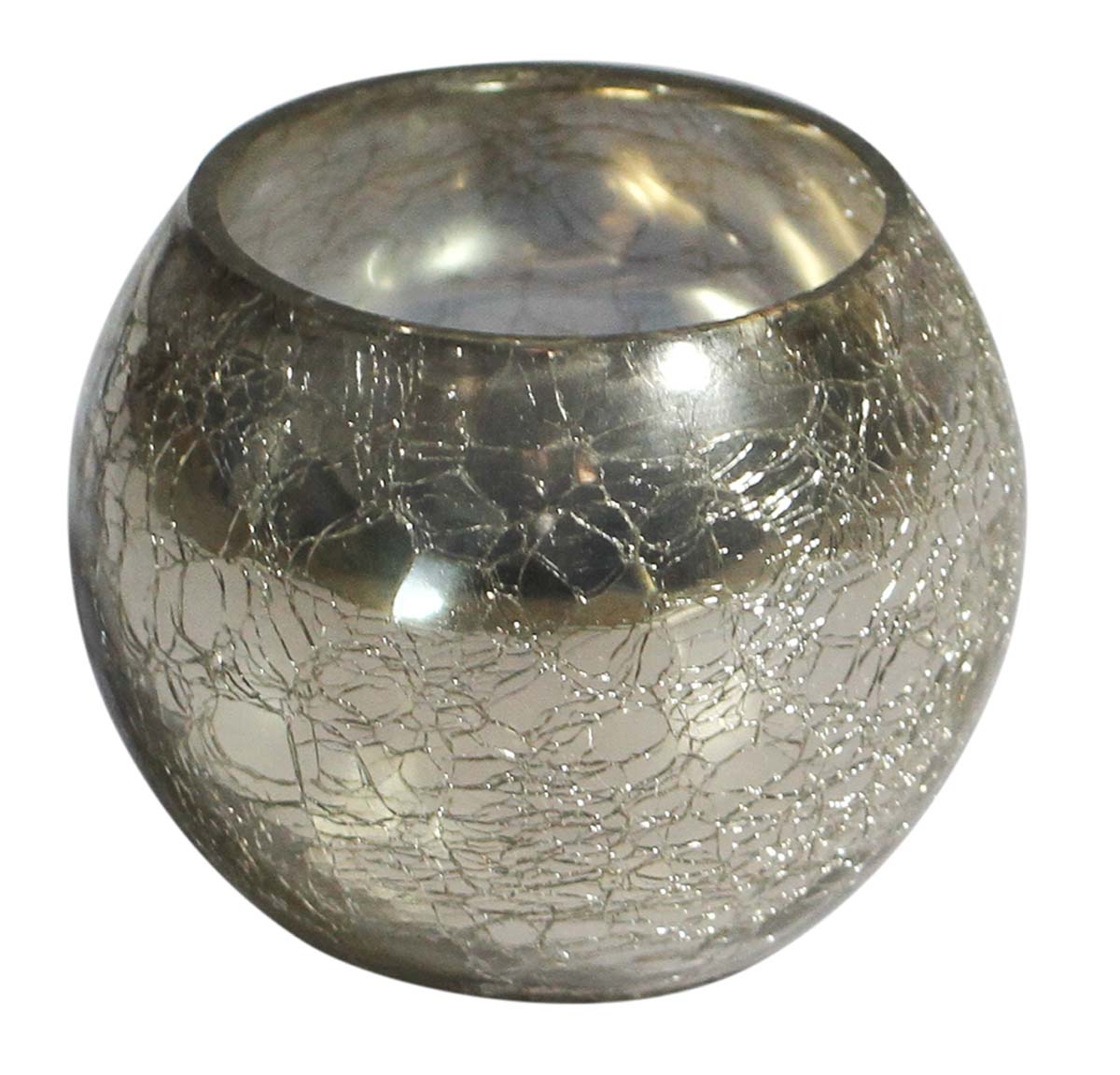 Bulk Wholesale Handmade Glass Tea-Light Holder / Candle Holder in Metallic Silver with Crackled Effect – Antique-Look Décor from India