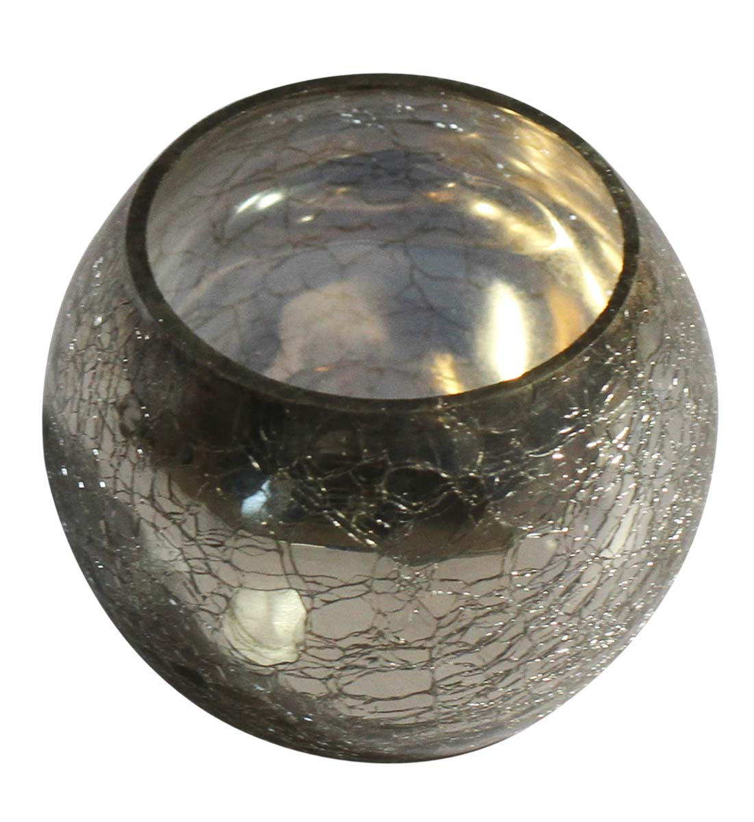 Bulk Wholesale Handmade Glass Tea-Light Holder / Candle Holder in Metallic Silver with Crackled Effect – Antique-Look Décor from India