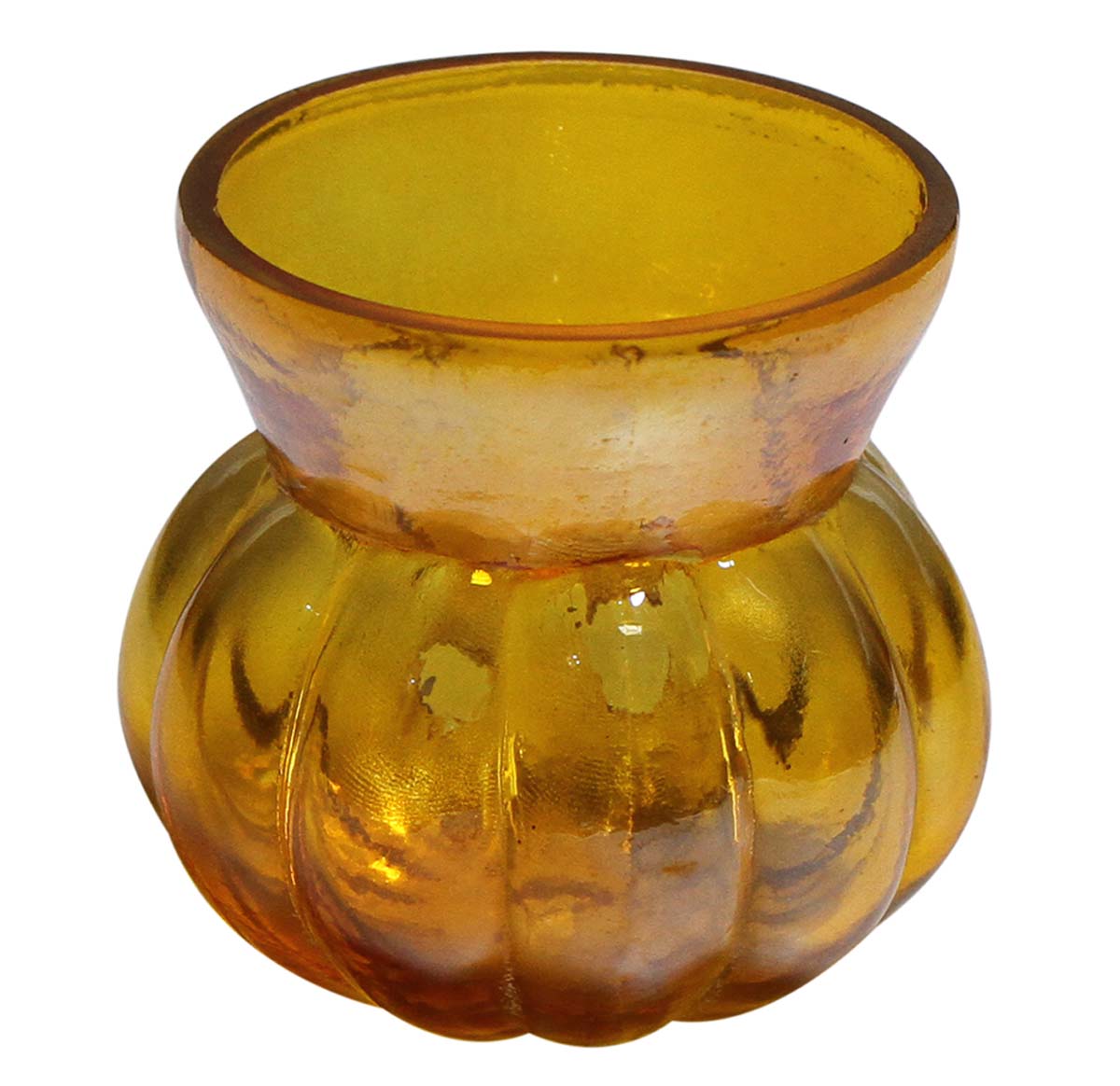 Bulk Wholesale Handmade Glass Tea-Light Holder / Candle Holder with Ribbed Pattern in Yellow – Antique-Look Décor from India