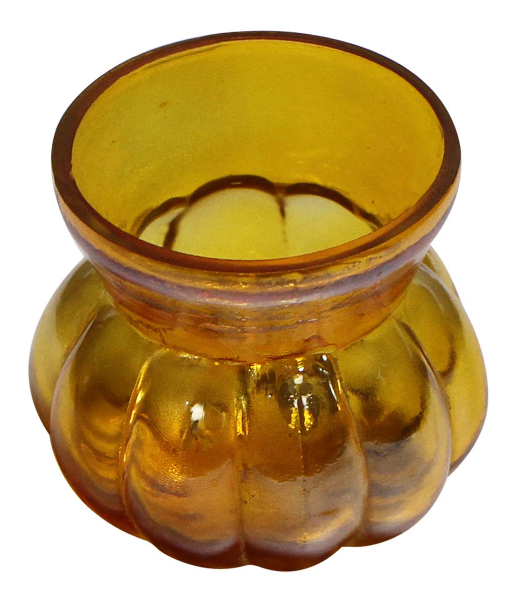 Bulk Wholesale Handmade Glass Tea-Light Holder / Candle Holder with Ribbed Pattern in Yellow – Antique-Look Décor from India