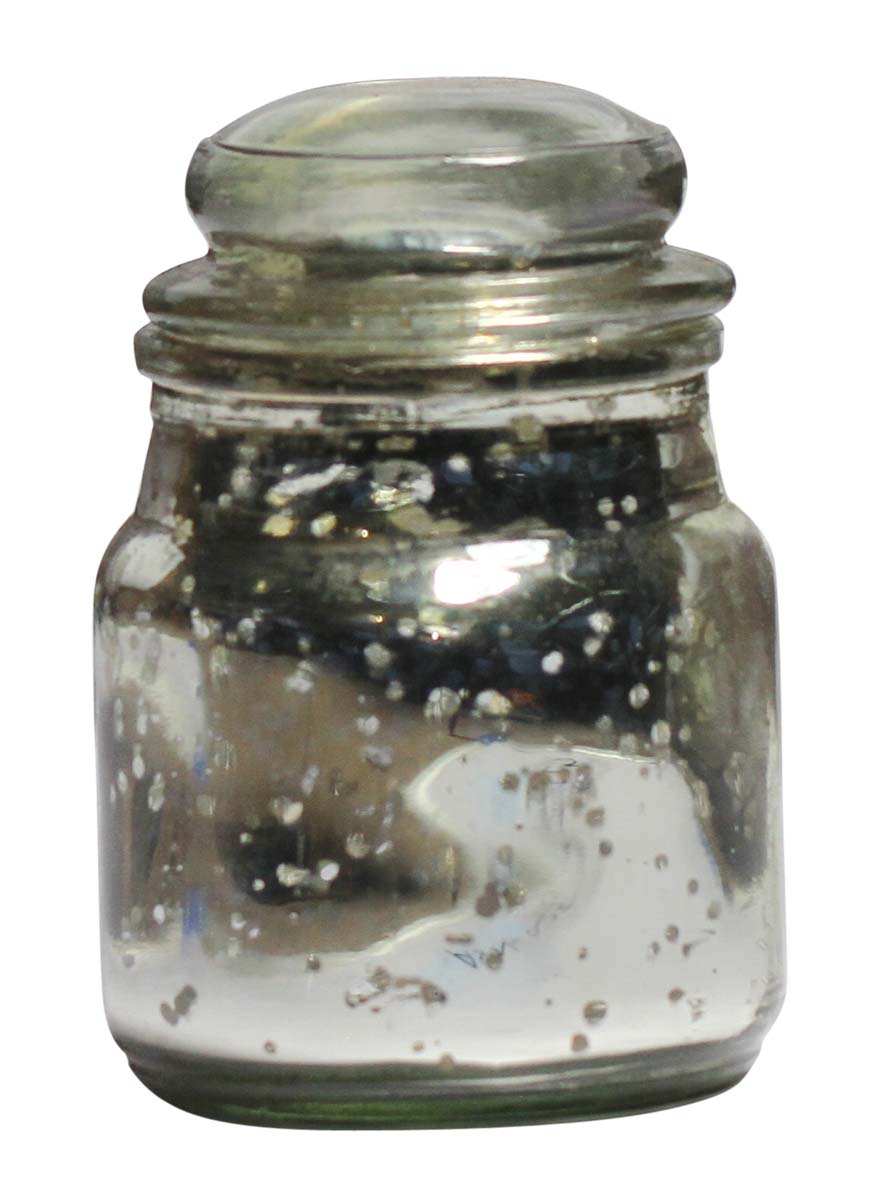 Bulk Wholesale Handmade Jar-Shaped Glass Tea-Light Holder / Candle Holder with Lid in Metallic Silver & Mercerized Effect – Antique-Look Décor  from India