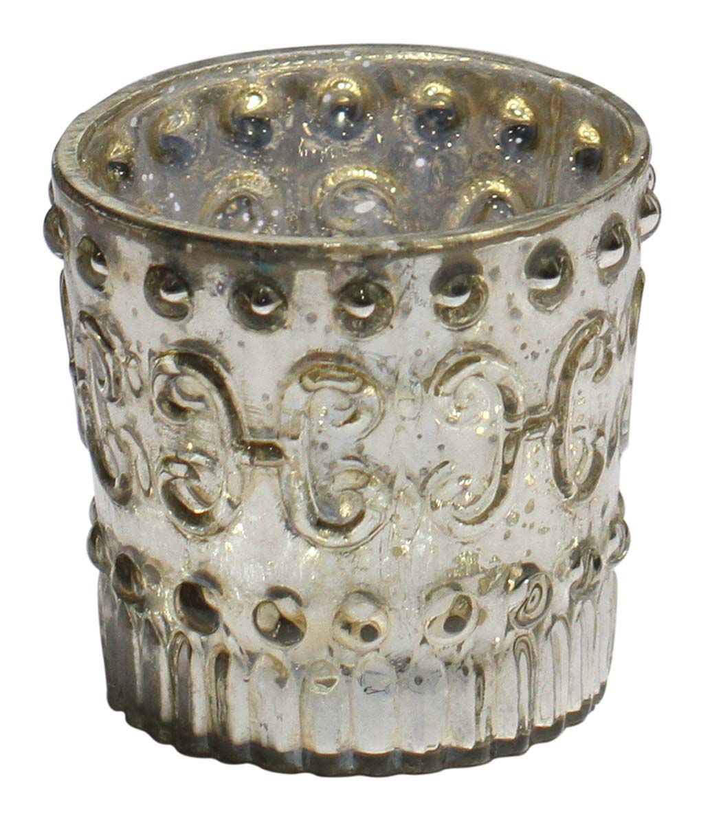 Bulk Wholesale Hand-Blown Glass Tea-Light / Candle Holder with Traditional Motifs & Bubbles in Dull Golden Color – Artistic Home Décor from India