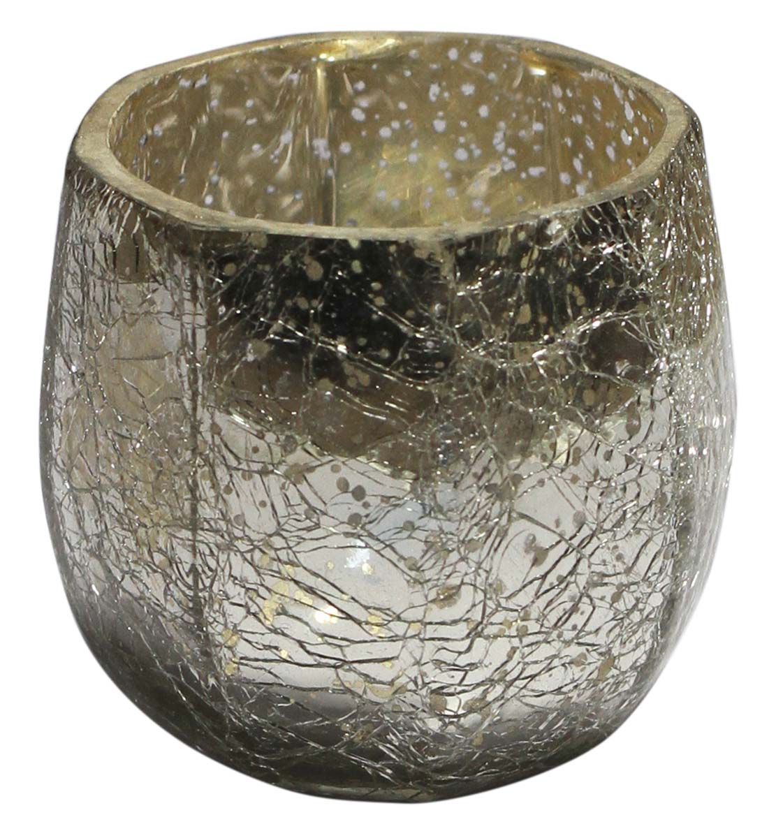 Bulk Wholesale Handmade Octagonal-Shaped Glass Tea-Light Holder / Candle Holder in Metallic Silver with Mercerized Effect – Home Décor from India