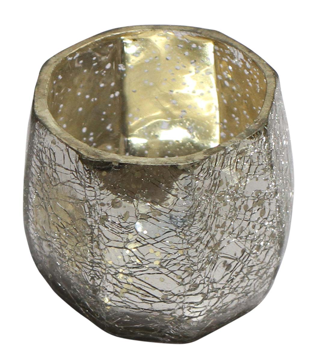Bulk Wholesale Handmade Octagonal-Shaped Glass Tea-Light Holder / Candle Holder in Metallic Silver with Mercerized Effect – Home Décor from India