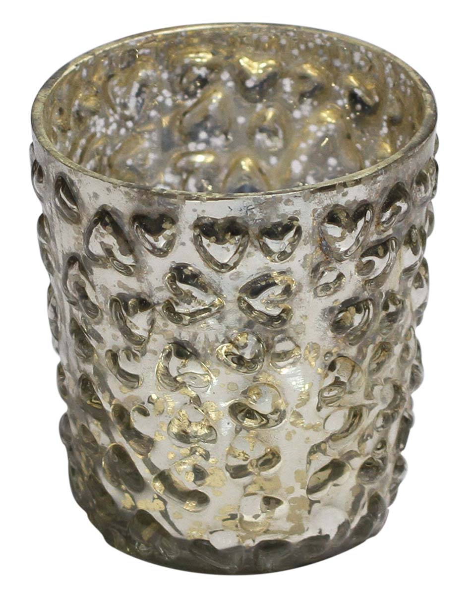 Bulk Wholesale Hand-Blown Glass Tea-Light / Candle Holder with Heart Designs in Dull Golden Color – Artistic Home Décor from India
