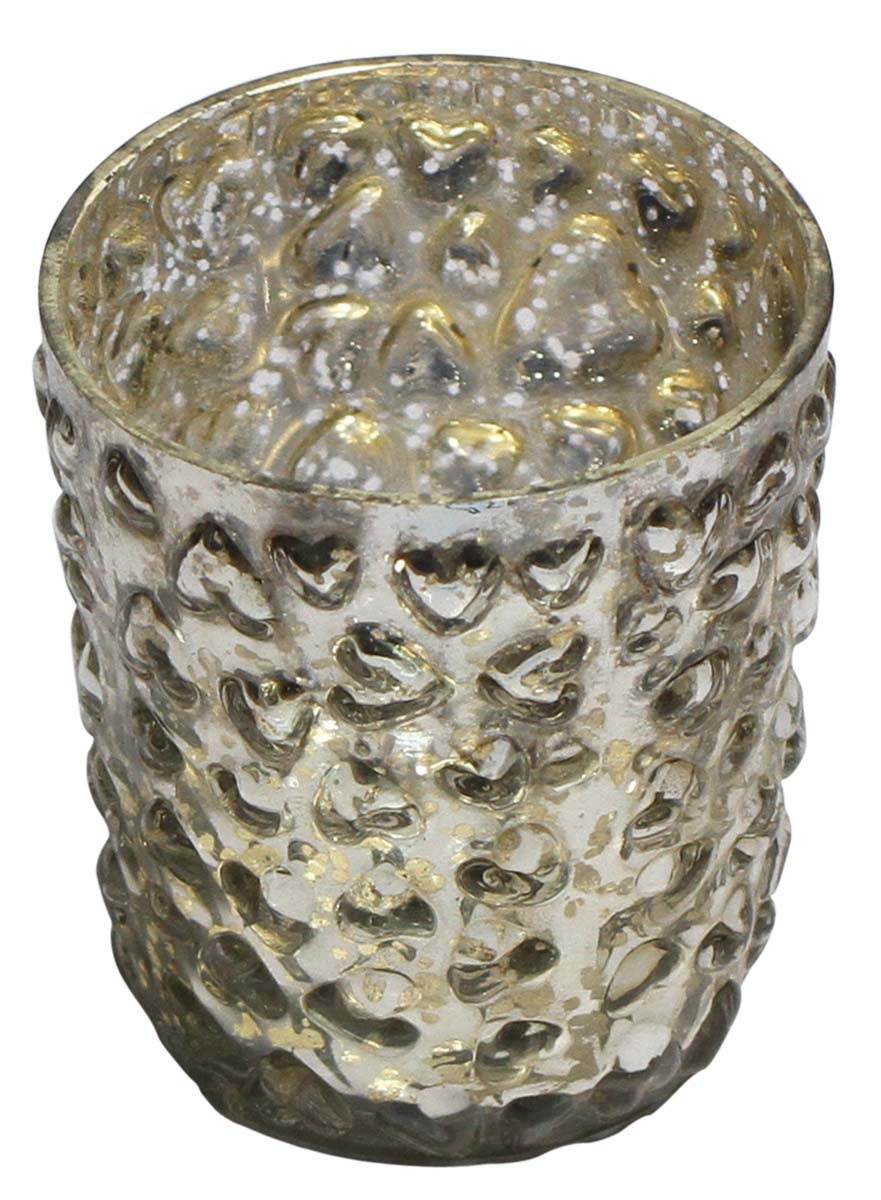 Bulk Wholesale Hand-Blown Glass Tea-Light / Candle Holder with Heart Designs in Dull Golden Color – Artistic Home Décor from India