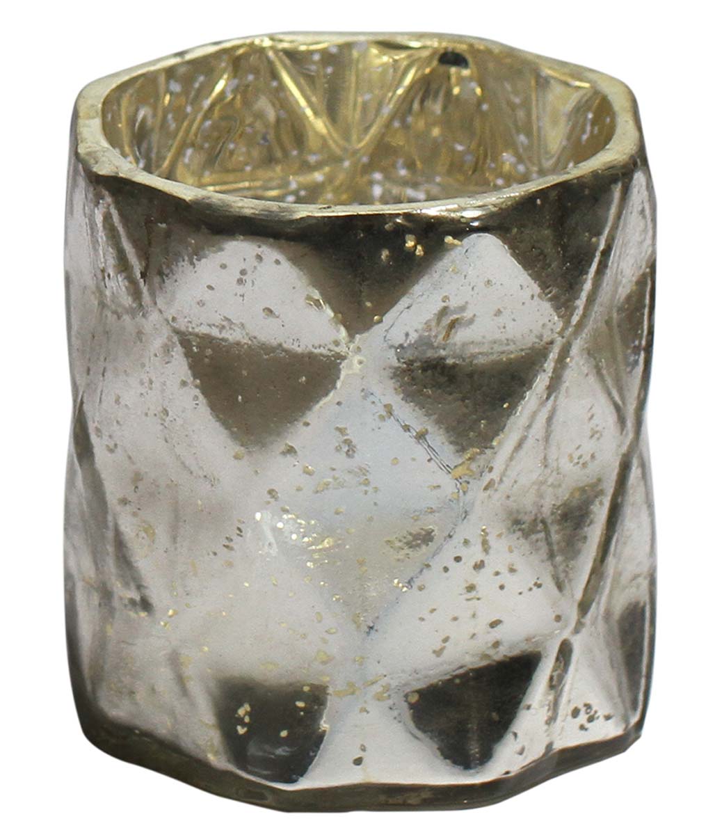 Bulk Wholesale Hand-Blown Glass Tea-Light / Candle Holder with Diamond Patterns in Golden Color – Artistic Home Décor from India