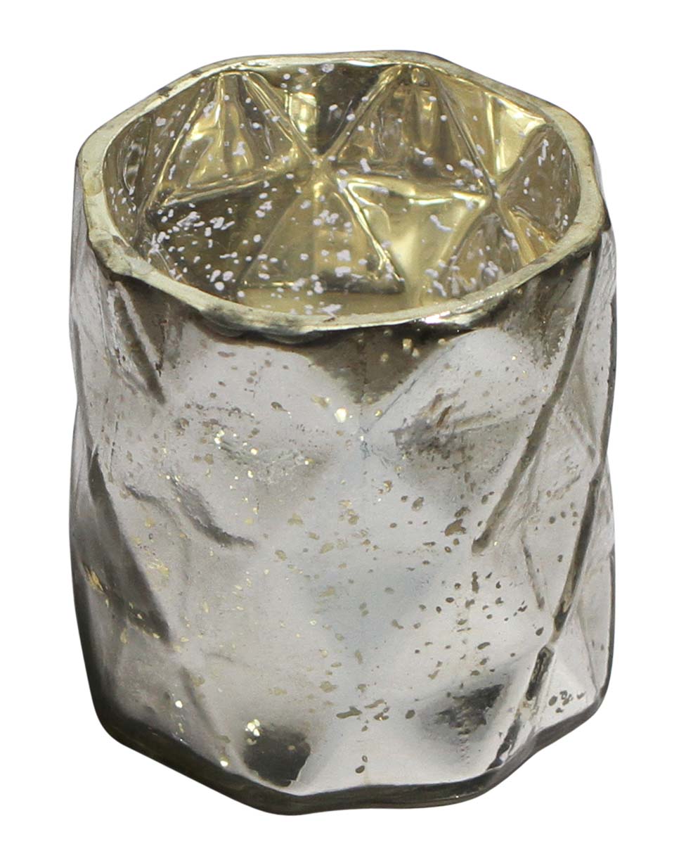 Bulk Wholesale Hand-Blown Glass Tea-Light / Candle Holder with Diamond Patterns in Golden Color – Artistic Home Décor from India