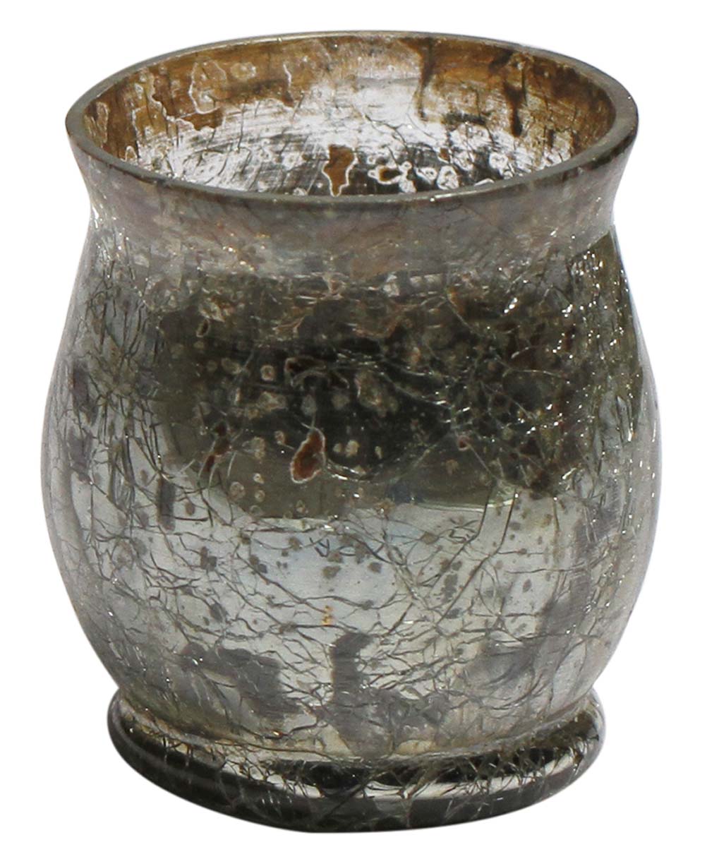 Bulk Wholesale Handmade Pot-Shaped Glass Tea-Light Holder / Candle Holder with Crackled Impressions and Antique-Look Finishing – Home Décor from India