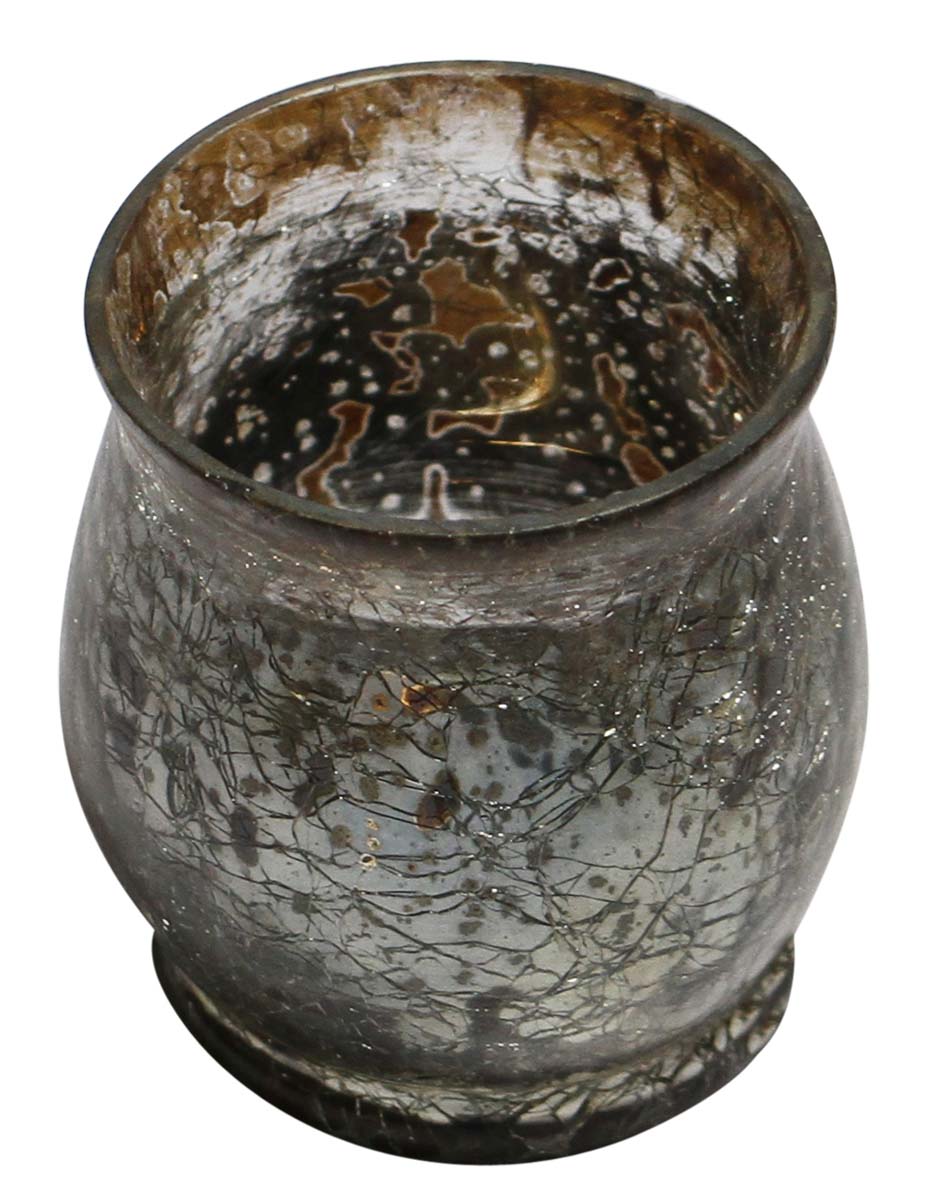 Bulk Wholesale Handmade Pot-Shaped Glass Tea-Light Holder / Candle Holder with Crackled Impressions and Antique-Look Finishing – Home Décor from India