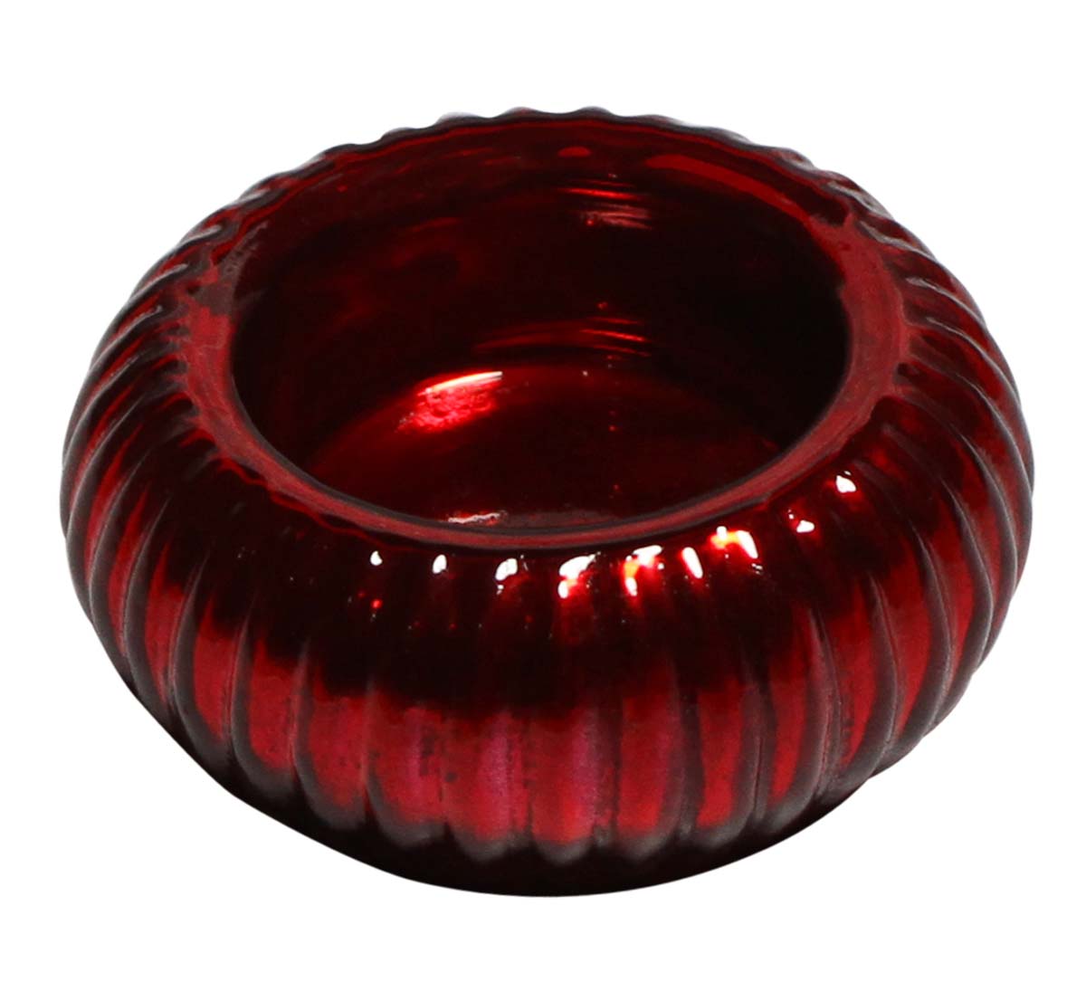 Bulk Wholesale Handmade Glass Tea-Light Holder / Candle Holder with Ribbed Pattern in Red – Antique-Look Home Décor from India