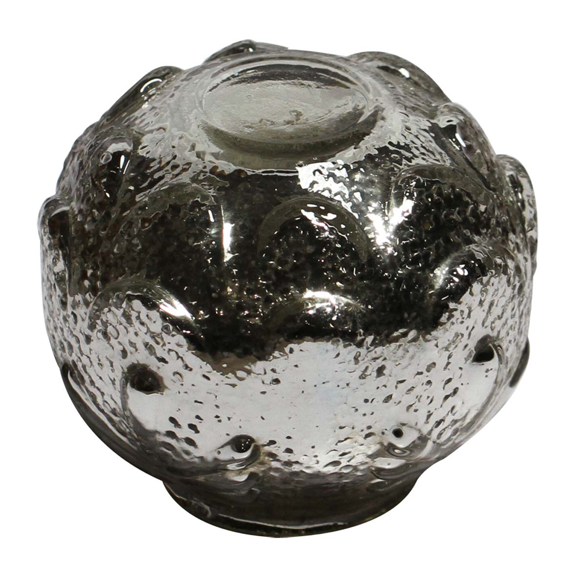 Wholesale Hand-Blown Glass Tea-Light / Candle Stand with Floral & Bubble Designs in Metallic Silver Color – Artistic Home Décor from India