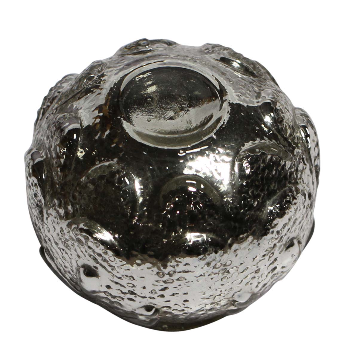 Wholesale Hand-Blown Glass Tea-Light / Candle Stand with Floral & Bubble Designs in Metallic Silver Color – Artistic Home Décor from India
