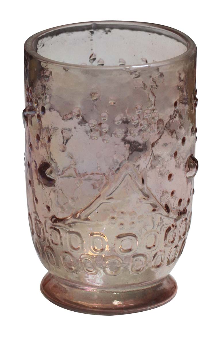 Wholesale Hand-Blown Glass Tea-Light / Candle Holder with Floral & Bubble Designs in Light Pink Color – Artistic Home Décor from India