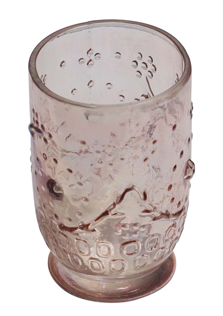 Wholesale Hand-Blown Glass Tea-Light / Candle Holder with Floral & Bubble Designs in Light Pink Color – Artistic Home Décor from India
