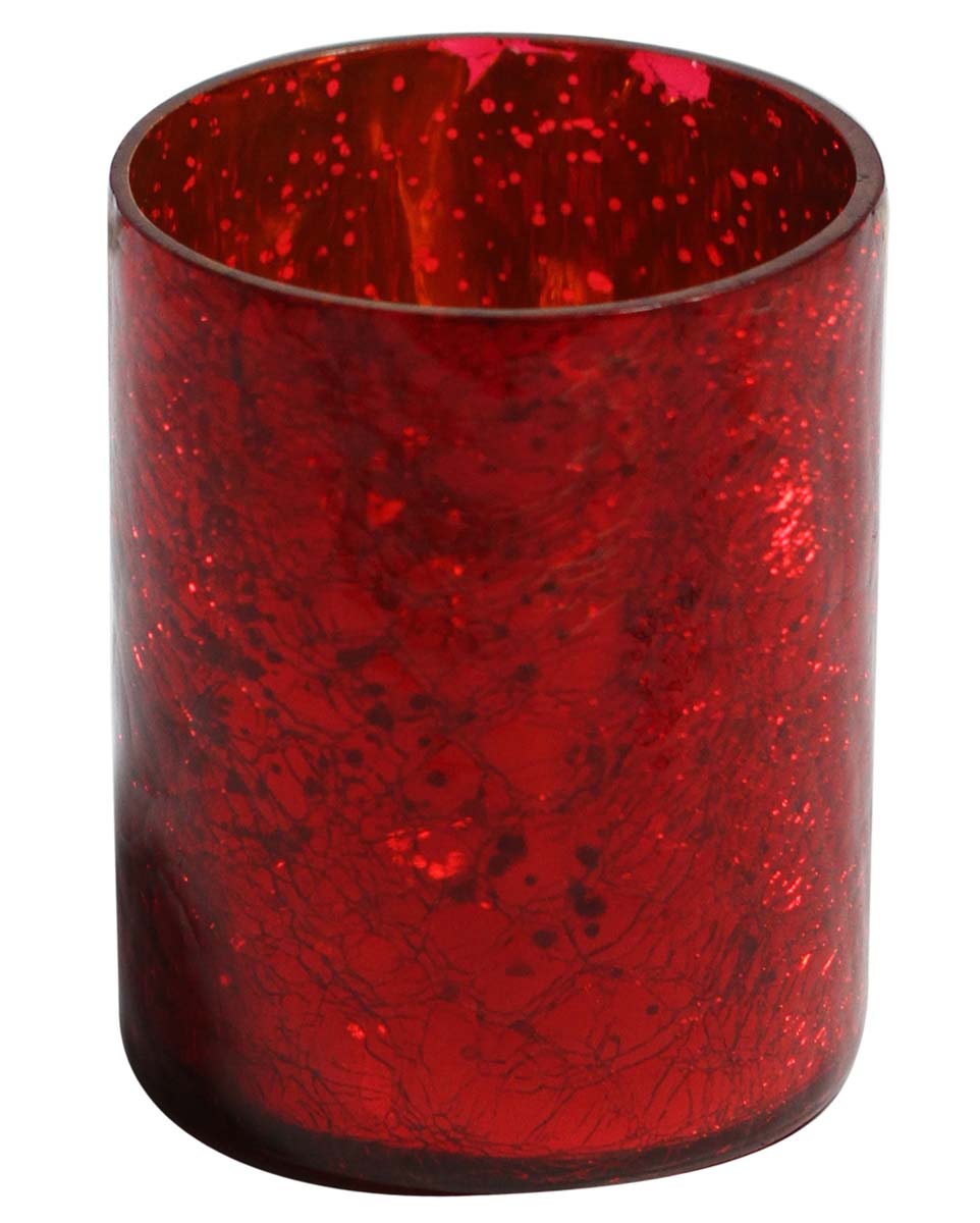 Bulk Wholesale Handmade Glass Tea-Light Holder / Candle Holder in Red with Mercerized Effect – Home Décor from India