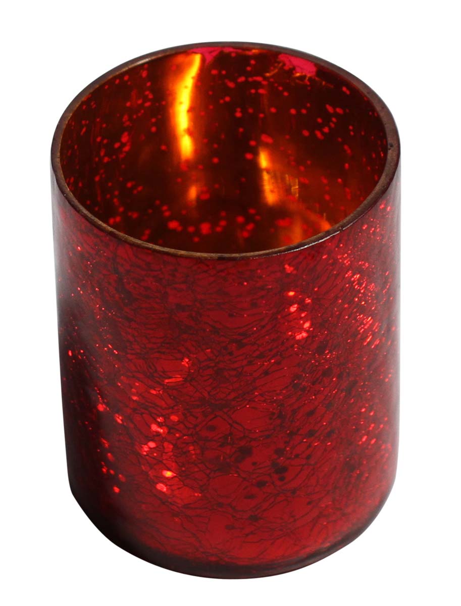 Bulk Wholesale Handmade Glass Tea-Light Holder / Candle Holder in Red with Mercerized Effect – Home Décor from India