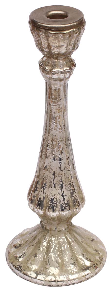 Hand-Blown Glass Candle Stand in Silver Color – 9.5” Pillar Tea-Light Holder with Round Spheres – Christmas / Home Decorations / Party Décor from India - Buy in Bulk Wholesale