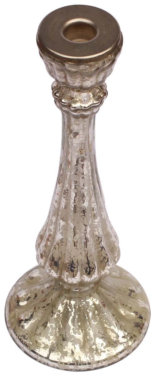 Hand-Blown Glass Candle Stand in Silver Color – 9.5” Pillar Tea-Light Holder with Round Spheres – Christmas / Home Decorations / Party Décor from India - Buy in Bulk Wholesale