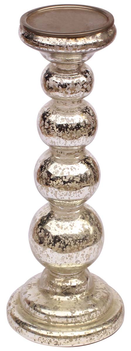 Hand-Blown Glass Candle Stand in Silver Color – 14” Pillar Tea-Light Holder – Christmas / Home Decorations / Party Décor from India - Buy in Bulk Wholesale