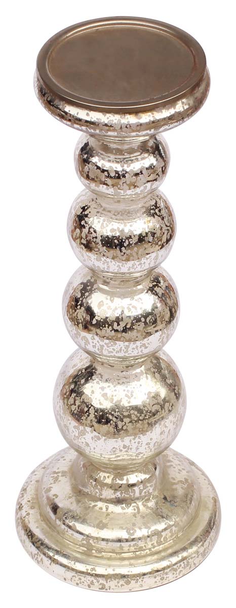 Hand-Blown Glass Candle Stand in Silver Color – 14” Pillar Tea-Light Holder – Christmas / Home Decorations / Party Décor from India - Buy in Bulk Wholesale