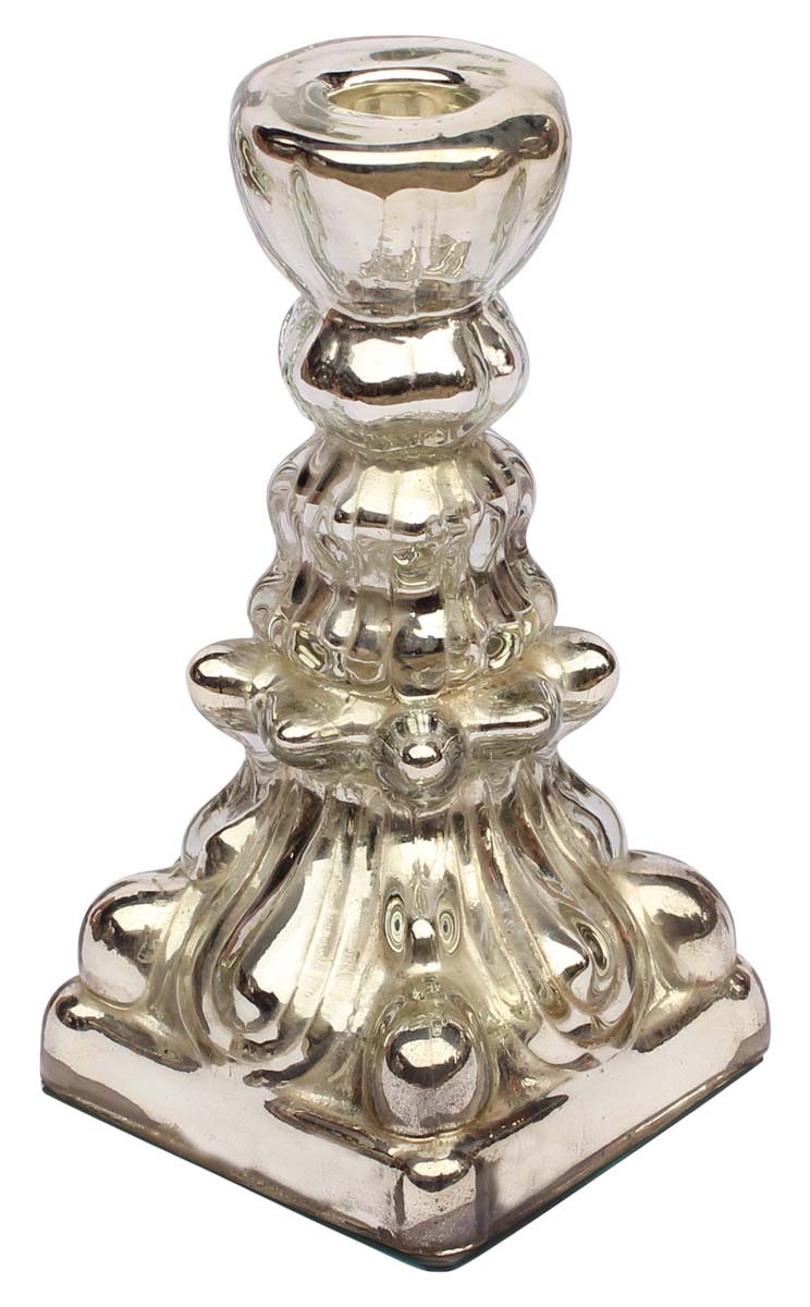 Hand-Blown Glass Candle Stand in Silver Color – 7” Pillar Tea-Light Holder – Christmas / Home Decorations / Party Décor from India - Buy in Bulk Wholesale