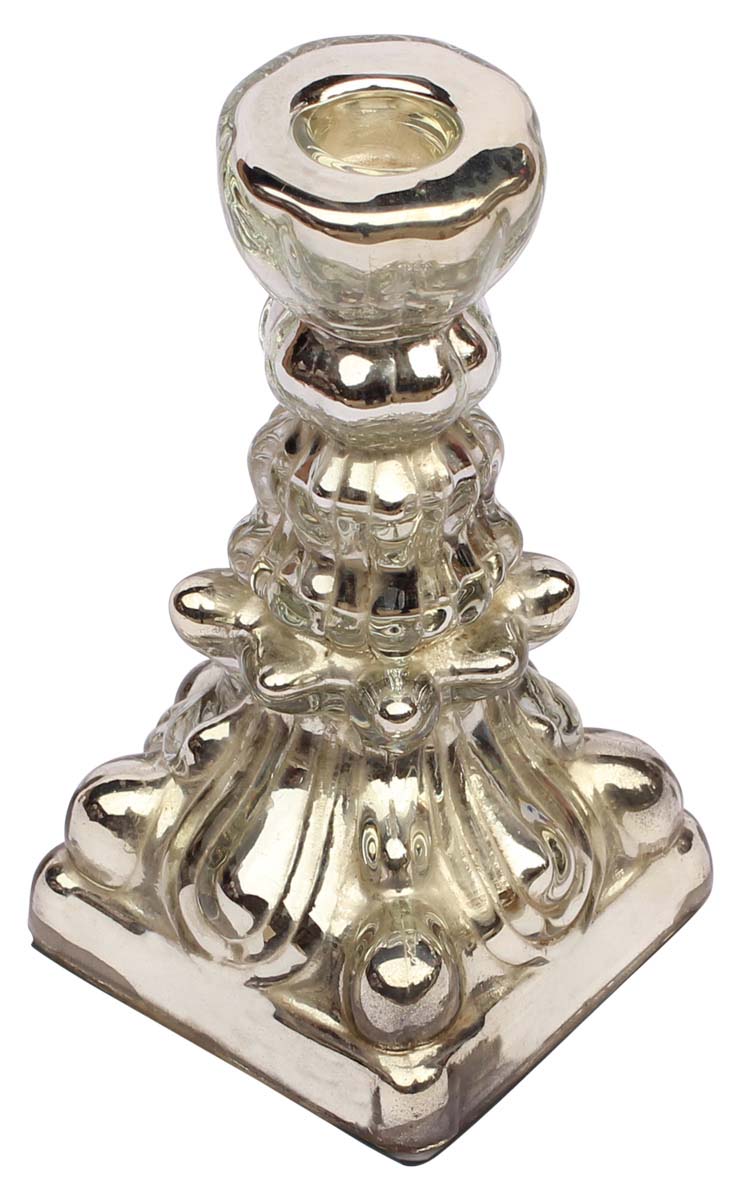 Hand-Blown Glass Candle Stand in Silver Color – 7” Pillar Tea-Light Holder – Christmas / Home Decorations / Party Décor from India - Buy in Bulk Wholesale