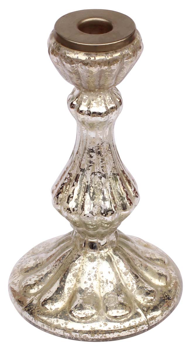 Hand-Blown Glass Candle Stand in Silver Color with Ribbed Pattern and Tripod Base – 8.5” Pillar Tea-Light Holder – Christmas / Home Decorations / Party Décor from India - Buy in Bulk Wholesale