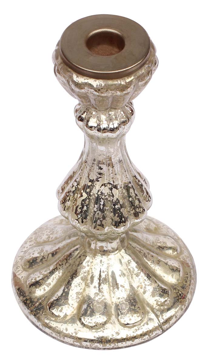 Hand-Blown Glass Candle Stand in Silver Color with Ribbed Pattern and Tripod Base – 8.5” Pillar Tea-Light Holder – Christmas / Home Decorations / Party Décor from India - Buy in Bulk Wholesale